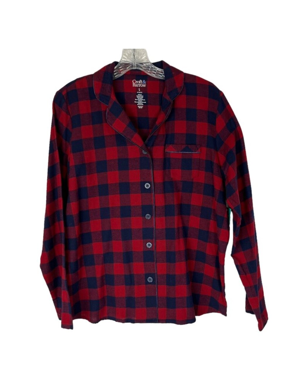 Croft & Barrow Plaid Pajama Sleep Top Button Front Small Red Blue New